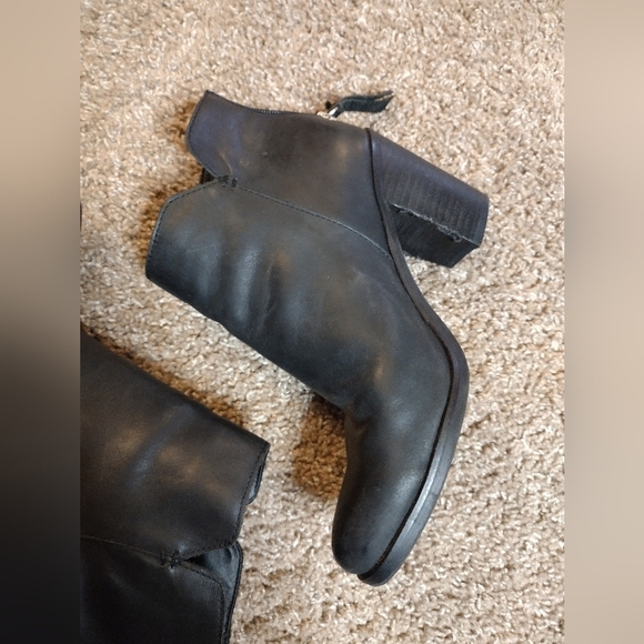 BP Black Leather Ankle Booties With Chunky Block Heel 8.5 - Picture 4 of 15